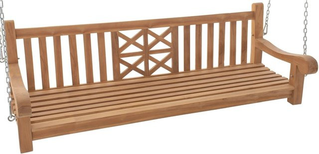 DELUKE Schaukelbank TABEL aus Teakholz in Braun, Hängebank für Garten und Veranda, B/T/H: 180 x 70 x 61 cm - Bild 1