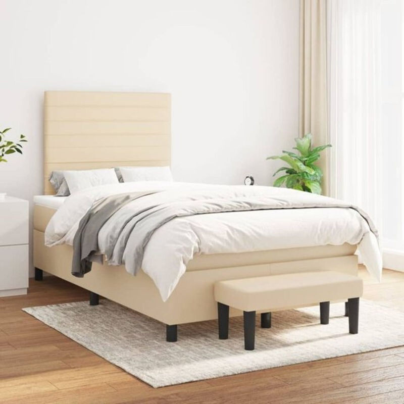 vidaxl Boxspringbett mit Matratze aus Stoff in Beige, B/T/H: 120 x 200 x 118 cm - Bild 1