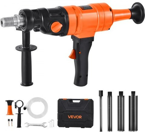 VEVOR Diamantkernbohrmaschine in Orange mit 1500 W, Kernbohrgerät für Beton, Ziegel und Stein mit 20 cm maximalem Bohrdurchmesser, Nass-Trocken-Betrieb, 2 einstellbare Drehzahlen (1000 / 2250 U/min) und 4 Bohrern - Bild 1
