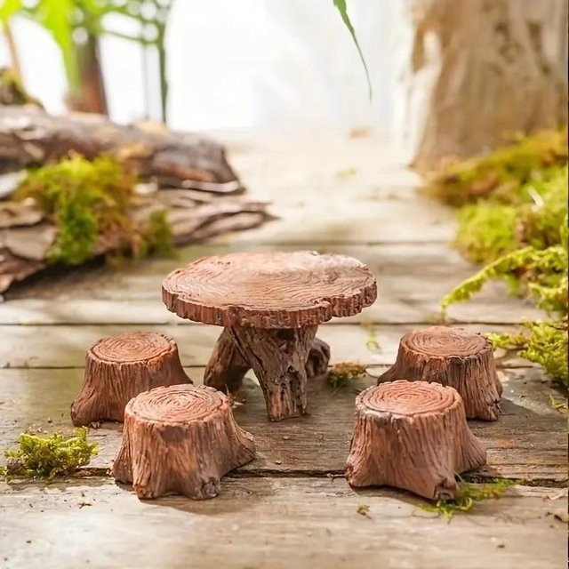 5 Stück Miniatur-Baumstumpf Gartendekoration aus Harz in Beige und Braun von Wucifang Bags für die Gartengestaltung und das Tabletop-Design - Bild 1