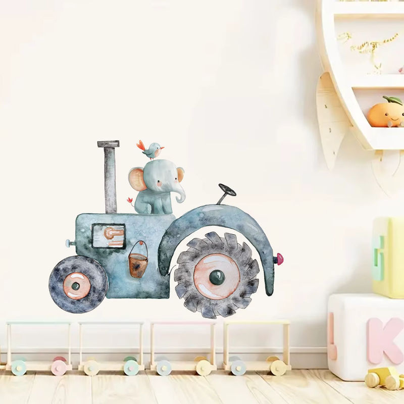 BRUP Wandtattoo Cartoon Elefant auf Traktor für Kinderzimmer und Schlafzimmer, mehrfarbig und blau - Bild 2