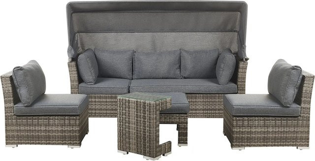 Beliani Lounge Set CORTE aus Polyrattan in Dunkelbraun mit Ottoman, Sofa, Sesseln und Couchtisch, B/T/H: 152 x 230 x 153 cm - Bild 1