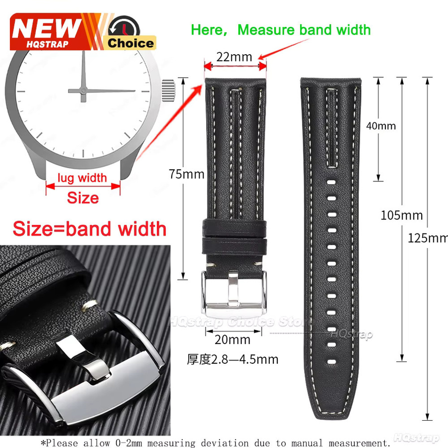 HQstrap Uhrenarmband Leder, Schwarz, Vintage, Unisex, 22mm - Bild 3