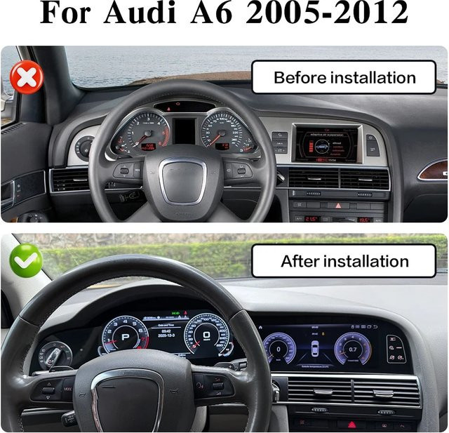 YANFU LCD Digitalinstrument Dual-Screen Autoradio mit CarPlay und Android Auto für Audi A6 A6L C6 4F 2005-2012, Schwarz - Bild 1