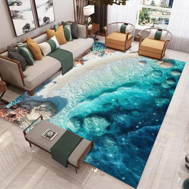 Rutschfester Badezimmerteppich mit nautischem Meeresmotiv in Blau, B/B: 40 x 60 cm - Bild 1