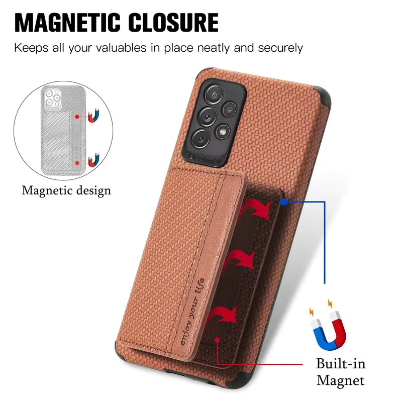 Magnetische Leder-Brieftasche mit RFID-Schutz und Kohlefaser-Design als Kartenhalter Hülle für Samsung Galaxy S25 S24 S23 S22 S21 Ultra Plus und S20 FE in Beige oder Braun - Bild 4