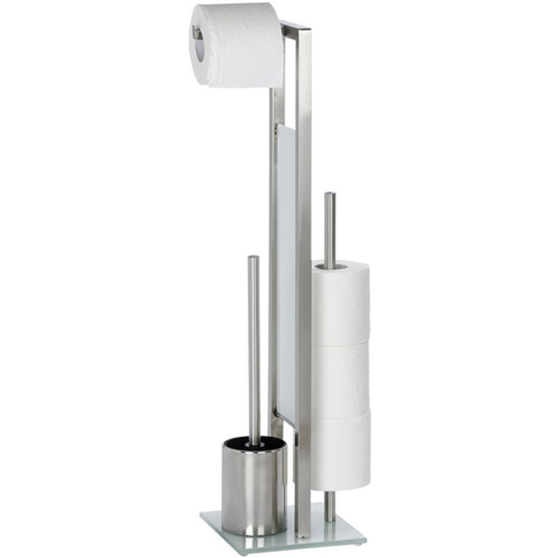 Wenko Stand-WC-Garnitur Rivalta mit WC-Bürste und Ersatzrollenhalter aus Edelstahl in Silber, Höhe: 70 cm, Breite: 18 cm, Tiefe: 20 cm - Bild 3