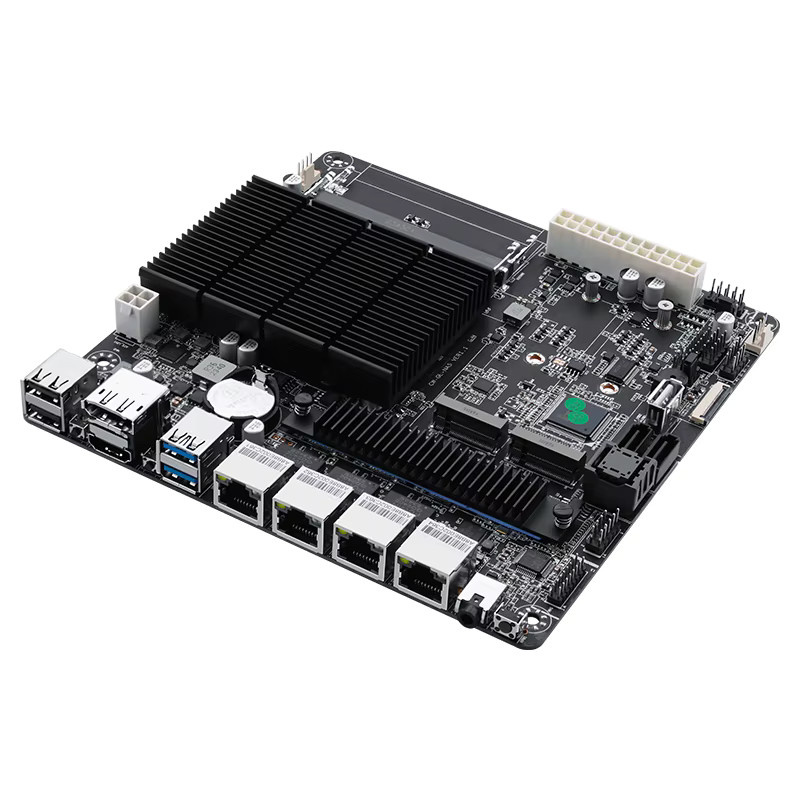 YiHESZ Industrie-Motherboard für NAS mit J4125/N5105 Prozessor, 4x 2.5G I225 Netzwerk, 2 M.2-Steckplätzen, 6x SATA und DisplayPort, Schwarz - Bild 2