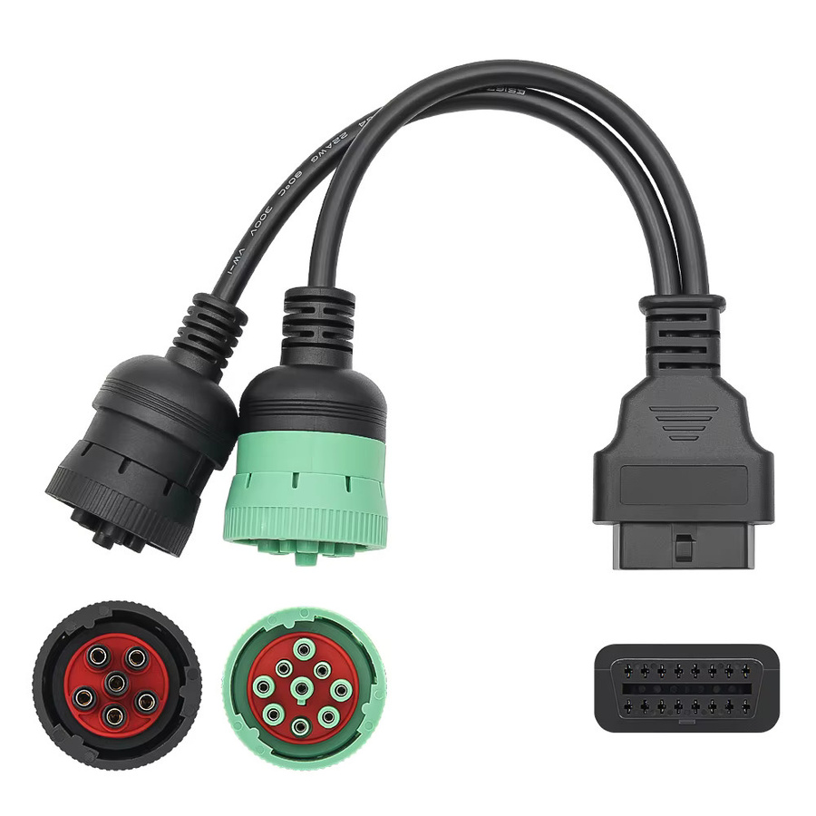 JFIND OBD2 Diagnose Adapter Kabel für Lkw mit 6 Pin und 9 Pin Stecker, J1708 J1939 auf 16 Pin OBD2, Farbe: Schwarz, passend für Cummins - Bild 3