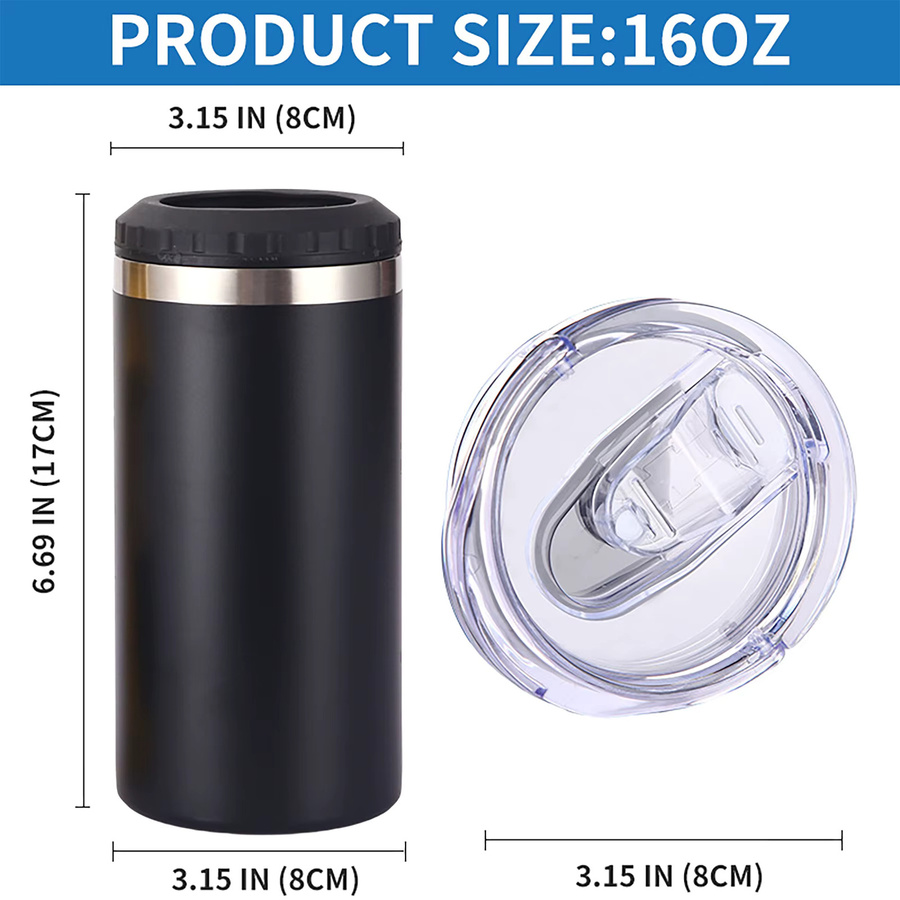 PKOVS Kälteisolierter Isolierbecher mit Doppeldeckel und geradem Rand, 16oz, Blau oder Schwarz - Bild 2
