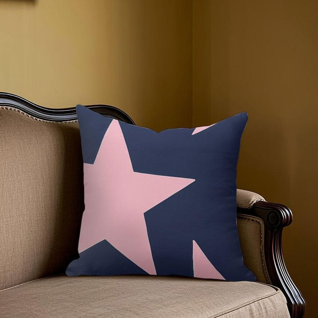 Potdemiel Jacquard-Kissenhülle mit Stern-Quadrat-Muster in Rosa und Marineblau, B/H: 50 x 50 cm - Bild 1