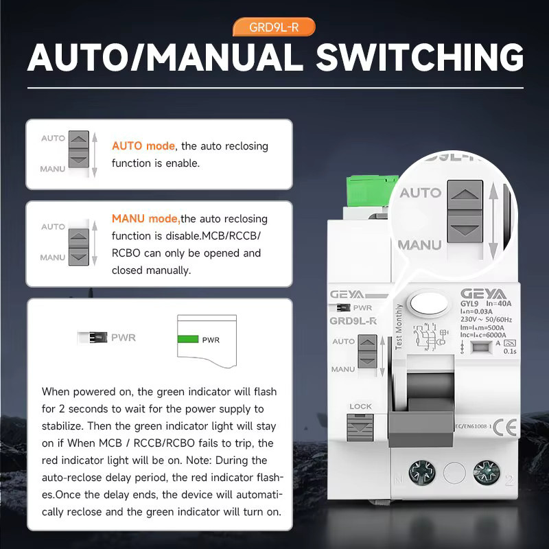 GEYA GRD9L Typ A RCD Automatischer Wiedereinschaltbarer Differenzial-Schutzschalter 2P 40A 0,03A 30mA 220V Weiß - Bild 4