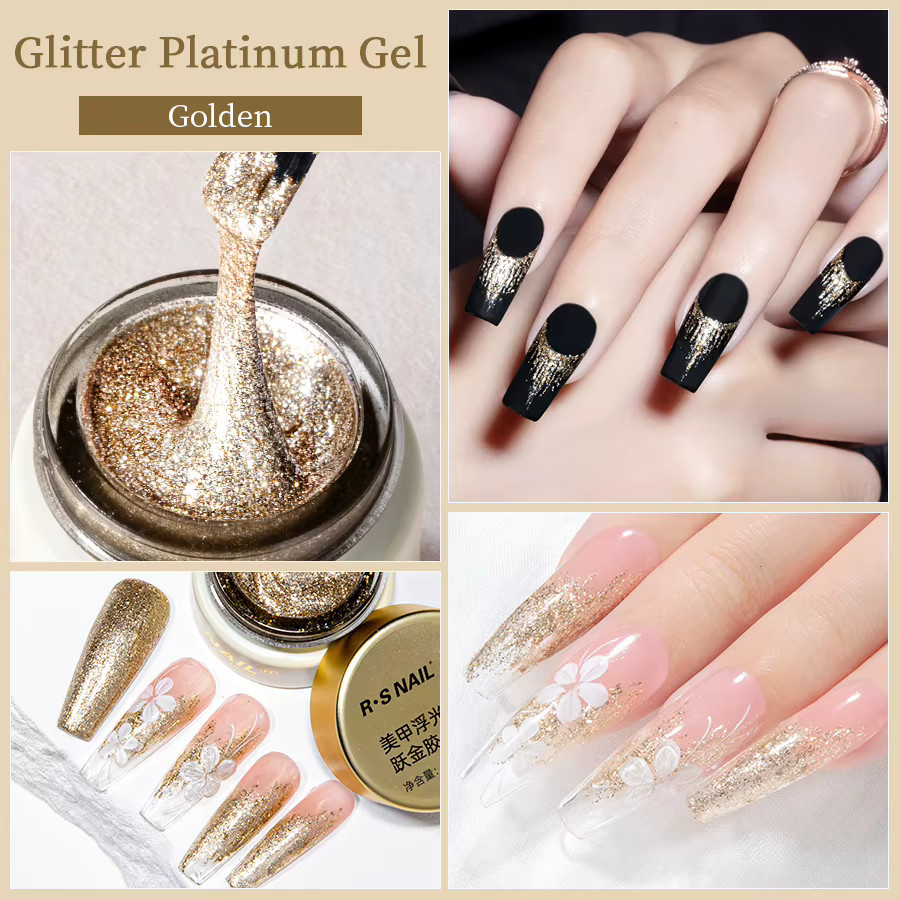 RSNAIL No-Wipe Platinum Gel Nagellack, Metallic, Gold, 8g - Bild 4