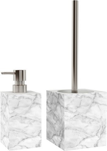Sanilo Seifenspender Marmor in Grau und Weiß, Rechteckig, B: 16,5 cm, T: 7,0 cm, H: 7,0 cm - Bild 1