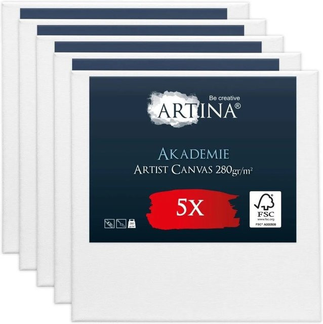 Artina Akademie Keilrahmen Set aus FSC Holz und Baumwolle, Farbe Weiß, B/H: 70 x 70 cm, 5-teilig - Bild 1
