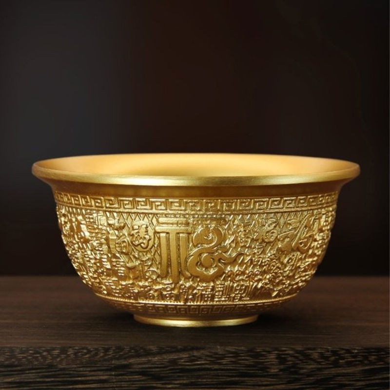 Dekorative orientalische Schale aus Messing und Kupfer in Gold, rund und geometrisch gestaltet - Bild 1
