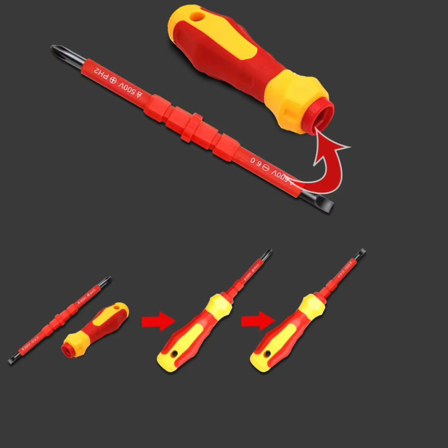 DAZZLEEX Zwei-in-Eins Isoliertes Schraubendreher-Set in Rot mit Kreuzschraubendreher-Bit und Schlitz für Elektriker - Bild 3