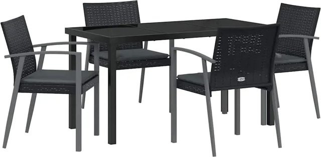 vidaXL Garten Essgruppe 5-teilig aus Poly Rattan und Glas in Schwarz - Bild 1