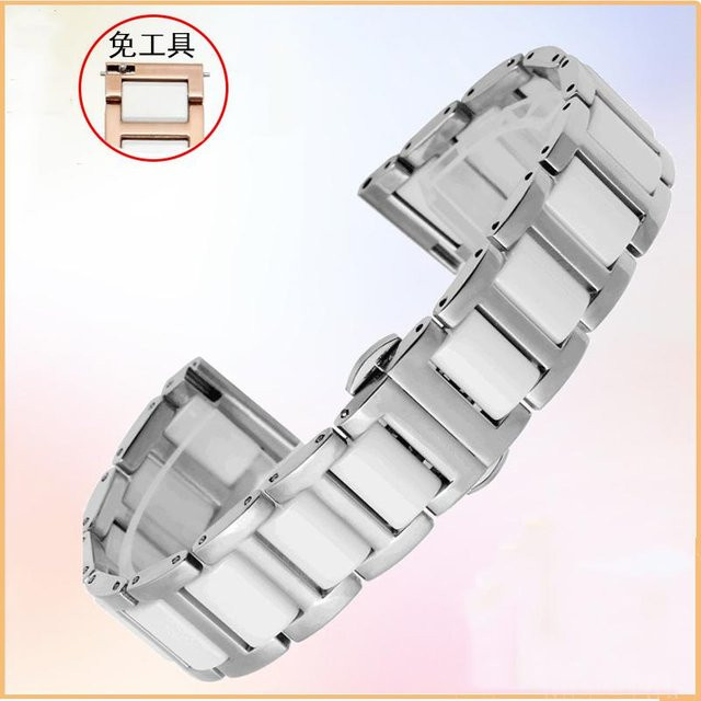 Uhrenarmband Edelstahl, Keramik, weiß, Damen Herren, 16 mm - Bild 1