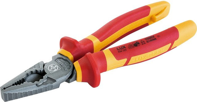 LUX-TOOLS PRO Kraft-Kombizange aus gehärtetem Stahl mit roten VDE isolierten Griffen, Länge: 180 mm - Bild 1