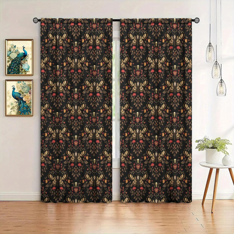 2er-Set Totenkopfschwärmer Vorhang mit Stangentasche, halbtransparent, moderner Stil, Breite: 132 cm, Höhe: 213 cm - Bild 2
