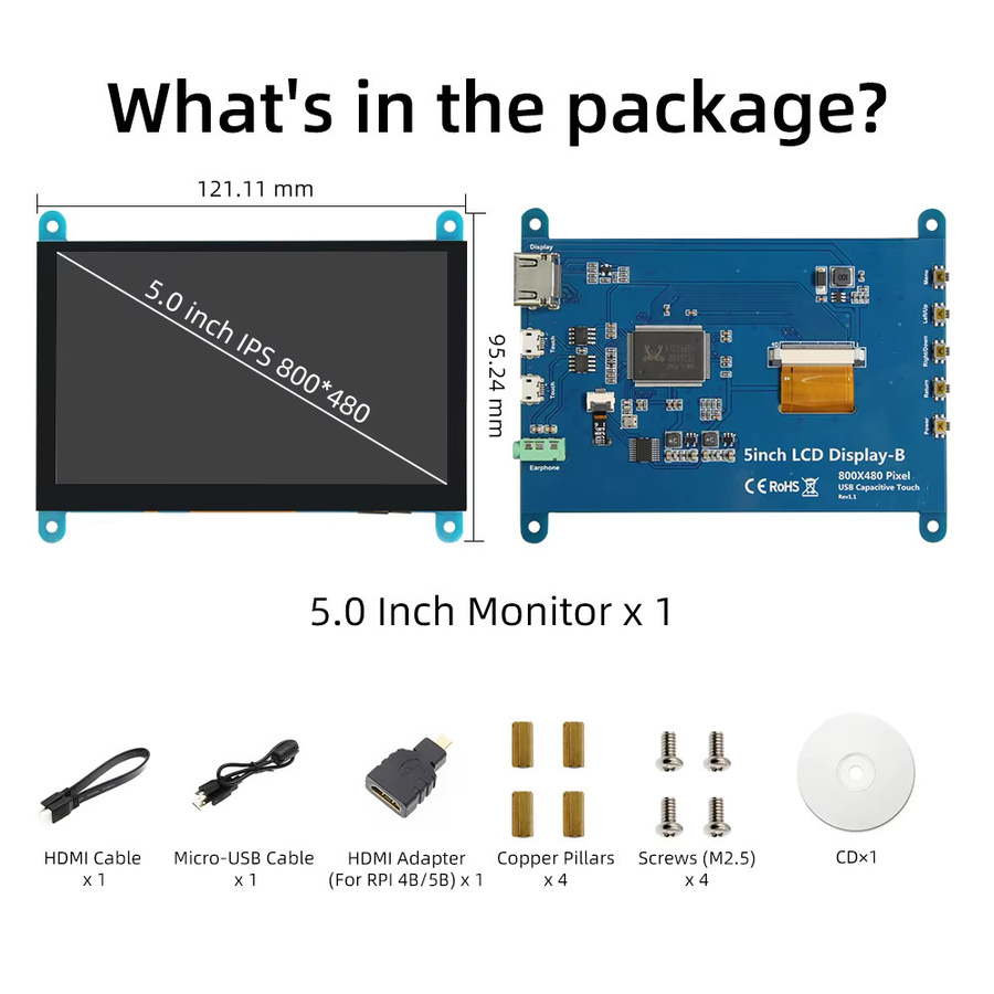 iPistBit 5 Zoll HDMI LCD-Display mit kapazitivem Touchscreen und 800 x 480 Pixeln für Raspberry Pi 5 4B 3B 2B B+ B 3A+ A+ Zero W Zero - Bild 6