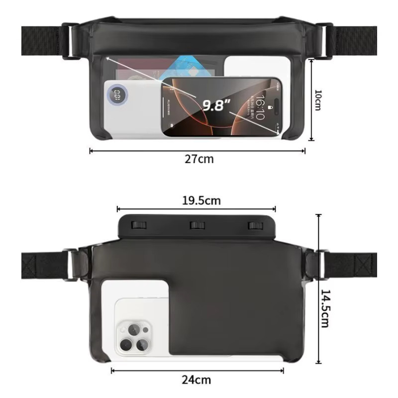 HAISSKY Wasserdichte Handy-Hüfttasche mit 3 Clips für iPhone 17 16 15 Pro Max 14 Plus und weitere Modelle, Outdoor-Schwimmbeutel in Schwarz oder Pink - Bild 1