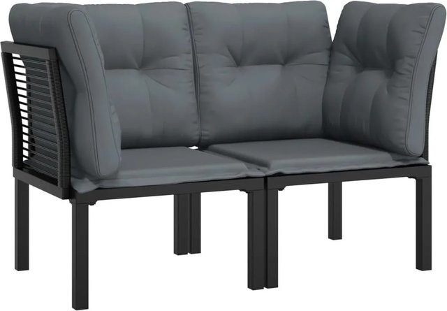 vidaXL Garten-Eckstühle Set aus 2 Stück in Schwarz und Grau aus Poly Rattan mit Textilene-Kissen und pulverbeschichtetem Stahlgestell - Bild 1