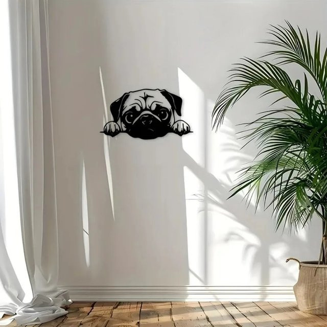 CIFBUY Wandkunst Mops-Motiv aus schwarzem Metall im Bauernhaus-Stil für Innen- und Außenbereich - Bild 1