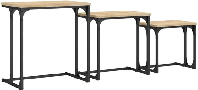 vidaXL Satztische 3er Set Sonoma-Eiche in Braun aus Holzwerkstoff und Metall im industriellen Design - Bild 1
