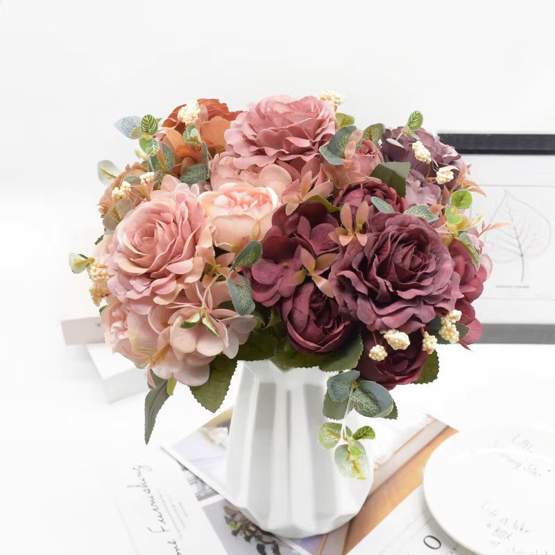 ZQCY Künstliches Rose Pfingstrose Bouquet für Hochzeitsdekoration und DIY Blumenarrangements - Bild 1