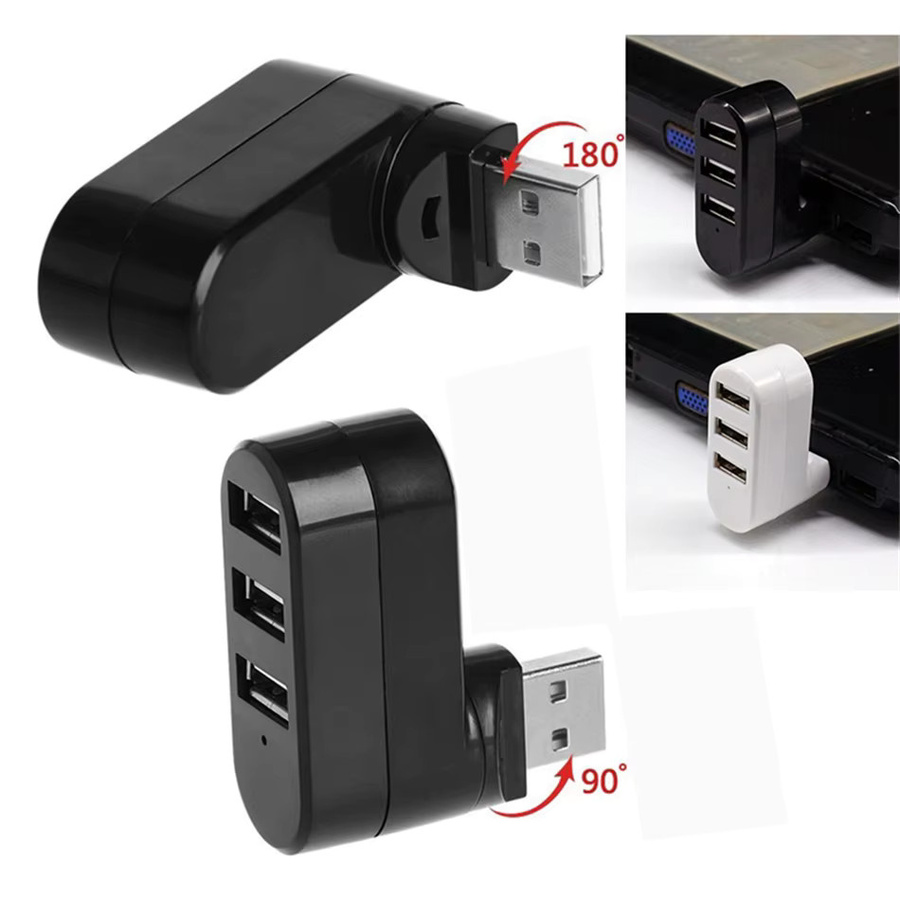 WvvMvv Mini 3-Port USB-Hub mit 180 Grad Drehung, USB 3.0 und 2.0 Multi-Adapter für Laptop, MacBook und PC, Schwarz oder Weiß - Bild 6