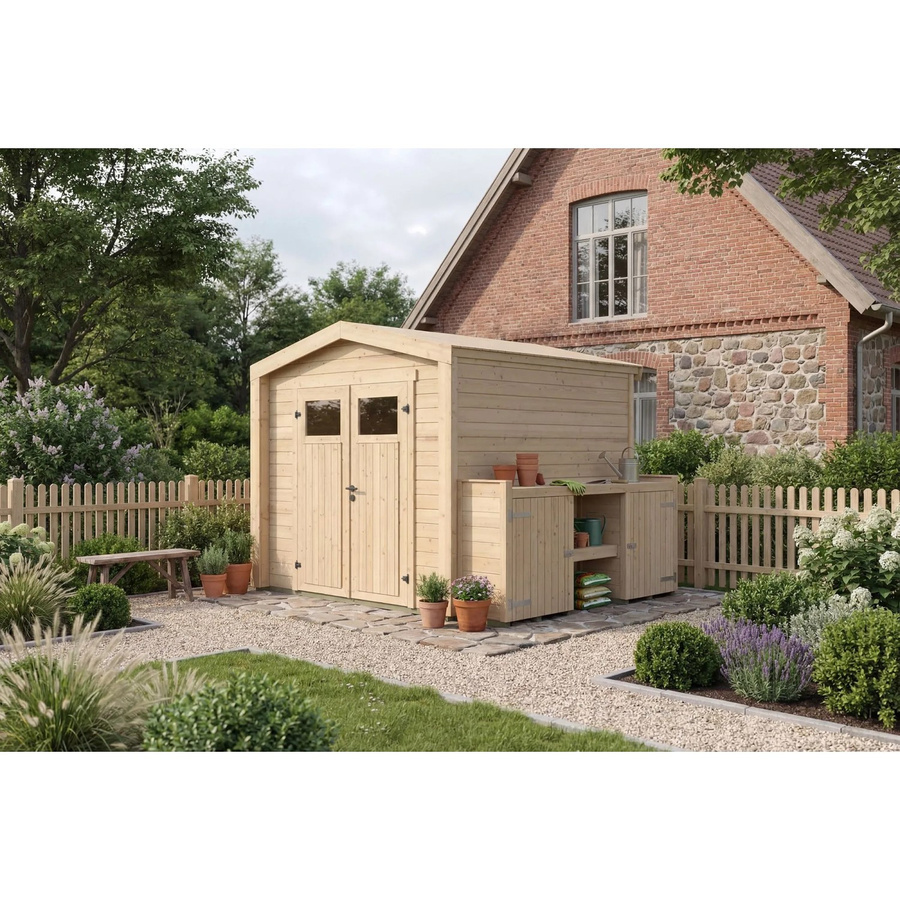 Weka Holz-Gartenhaus Killarney mit Satteldach in Natur Braun, B/T/H: 307 x 263 x 241 cm - Bild 2