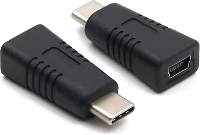 JINHF Mini-USB-Buchse auf USB-C-Stecker Adapter in Schwarz für Datenübertragung und Laden - Bild 1