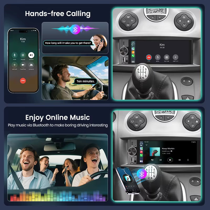 Junsun Universal MP5 Autoradio mit 6,86 Zoll Touchscreen, Wireless CarPlay, Android Auto, Bluetooth, WiFi und USB-C Ladefunktion, Schwarz - Bild 2