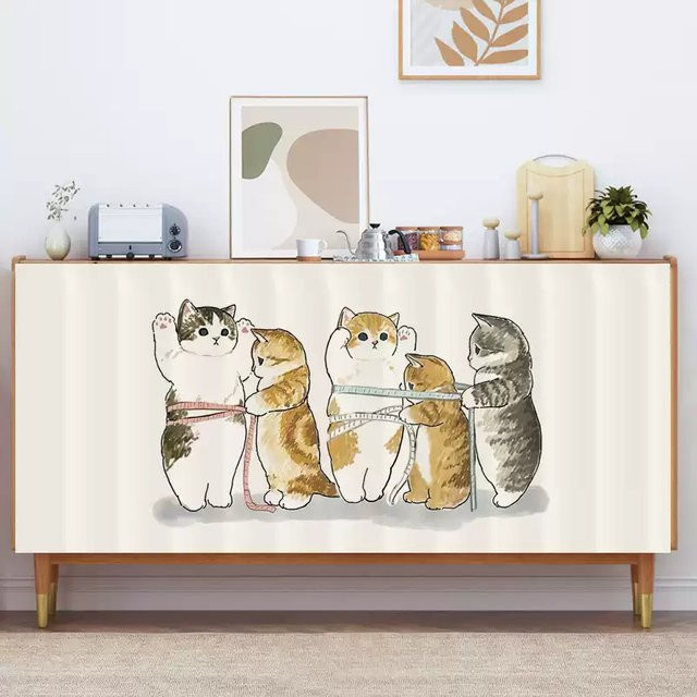 VIKAMA Velours-Schutzvorhang mit Cartoon-Katzen-Motiv in Mehrfarbig, B: 70,0 cm, H: 50,0 cm - Bild 1