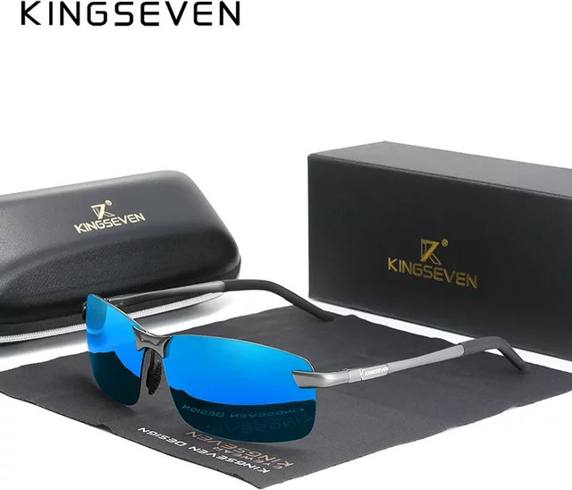 KINGSEVEN Sonnenbrille, randlos, Aluminium, rechteckig, polarisiert, Herren - Bild 1