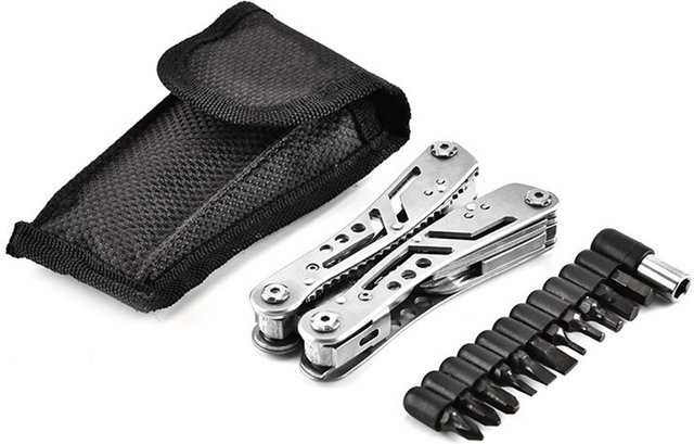 WOZOBUY 14 in 1 Multitool in Schwarz und Silber mit Zange, Messer und 11 Bits für Camping und Outdoor - Bild 1