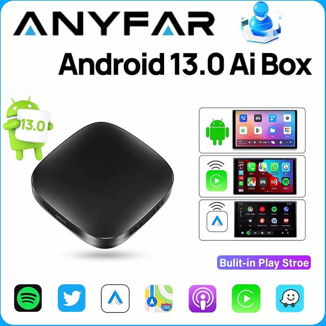 ANYFAR 3-in-1 Android 13.0 CarPlay AI Box USB WLAN Adapter für YouTube und Netflix, Kabellos zu Kabelgebunden, Schwarz - Bild 1