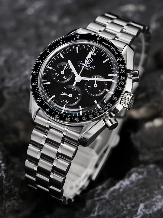 Watchdives Chronographenuhr, Edelstahl, 39 mm, Herren, Schwarz - Bild 6