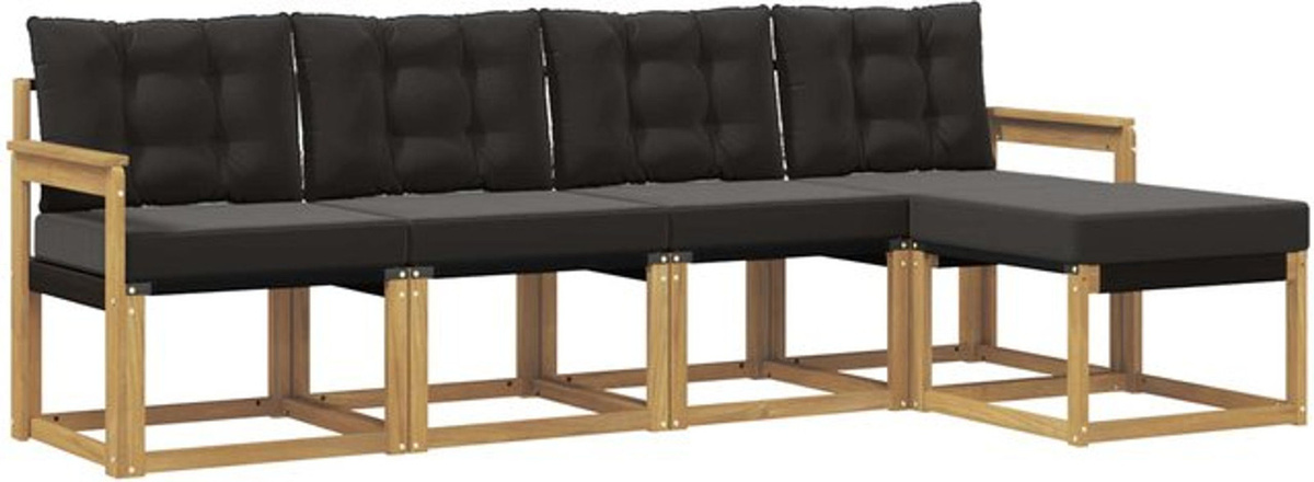 Modernes Outdoor-Sofagarnitur Loungemöbel Set aus Akazie mit Kissen von vidaXL, 5-teilig, Weiß und Schwarz - Bild 1