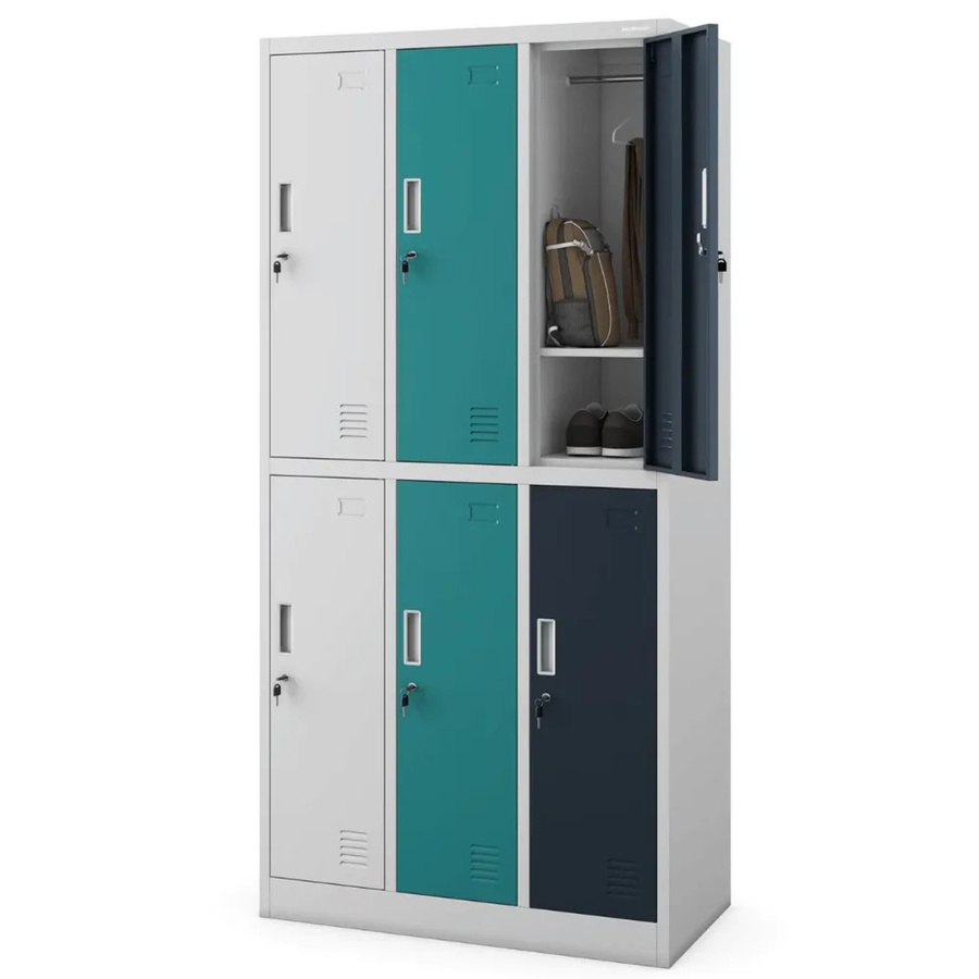 JAN NOWAK Umkleideschrank Spind IGOR mit 6 Abteilen, Metall, Grau-Blau-Anthrazit, Höhe: 185 cm, Breite: 90 cm, Tiefe: 45 cm - Bild 2