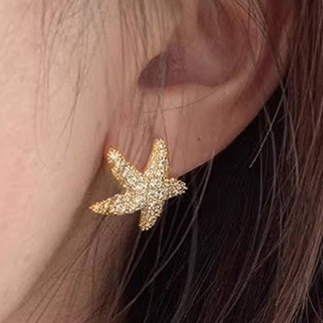 Huitan Ohrstecker Seestern, Gold, Zirkonia, Damen - Bild 1