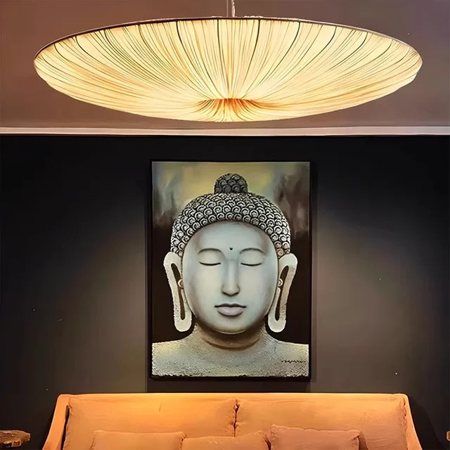 VIGOUS Pendelleuchte im Nordic Wabi Sabi Stil aus Stoff in Weiß für Wohnzimmer und Schlafzimmer - Bild 1