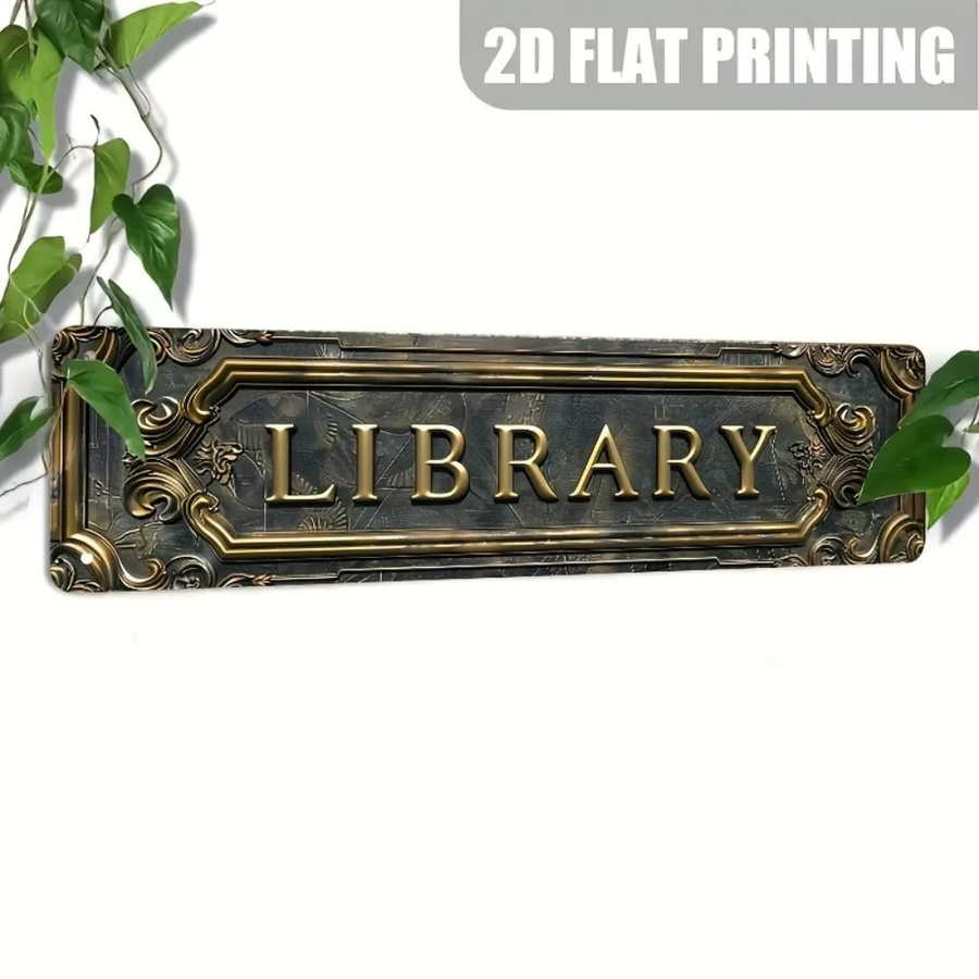 Vintage Bibliotheksschild aus Metall von CIFBUY als Wandkunstwerk im Antik-Design für dein Arbeitszimmer oder Heimbüro - Bild 2