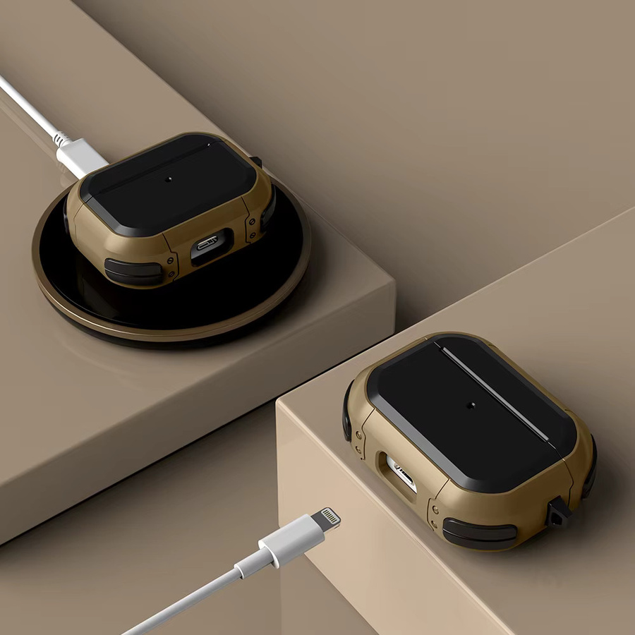 TPU-Schutzhülle mit Schlüsselanhänger für Apple AirPods Pro 2, AirPods 1, 2 und 3 in Weiß und Braun - Bild 1