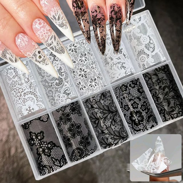 MAFANAILS Nagel Transfer Folien, schwarz weiß, 10 Rollen - Bild 1