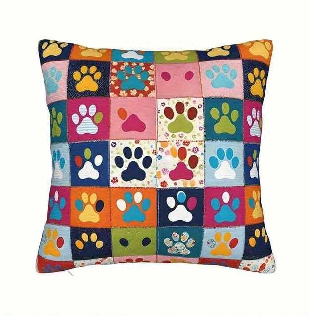 VIKAMA Kissenbezug mit bunten Pfotenabdrücken in Multicolour, quadratisch, B/T/H: 40 x 40 x 0 cm - Bild 1