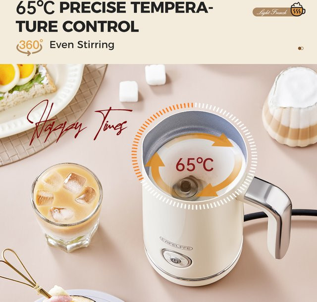 Cafelffe 4-in-1 elektrischer Milchaufschäumer in Gelb mit Schokoladenmixer und Wärmefunktion für Latte und Cappuccino, kalt und heiß - Bild 1