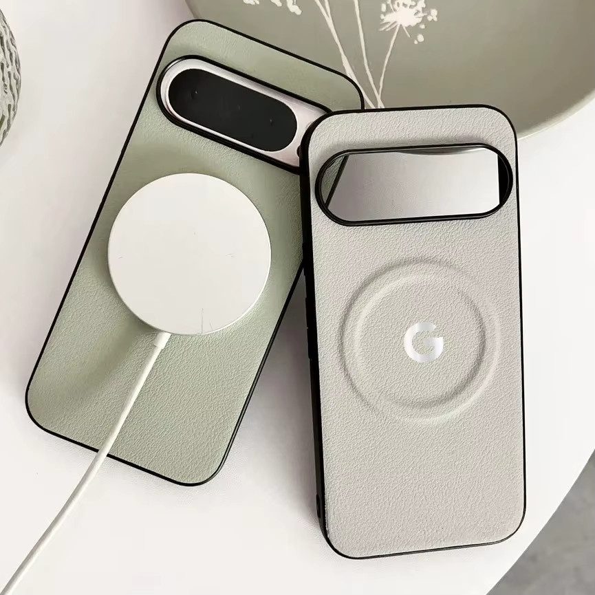 Business Leder Magnetgehäuse für Google Pixel 10 Pro XL 9 8 7 6 A mit MagSafe Wireless Charging Funktion in Weiß und Grün - Bild 1